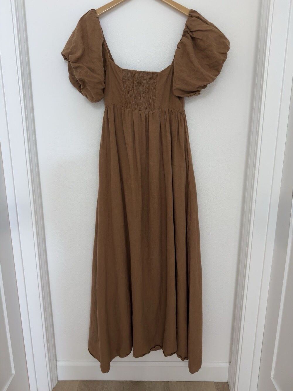 SOLAI The Label French Riviera Linen Maxi Dress L Puff Sleeve Peasant Ren Fair - Picture 3 of 16